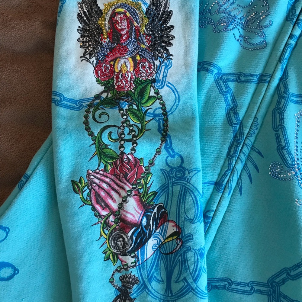 Christine Audigier sky blue rare hoodie jacket